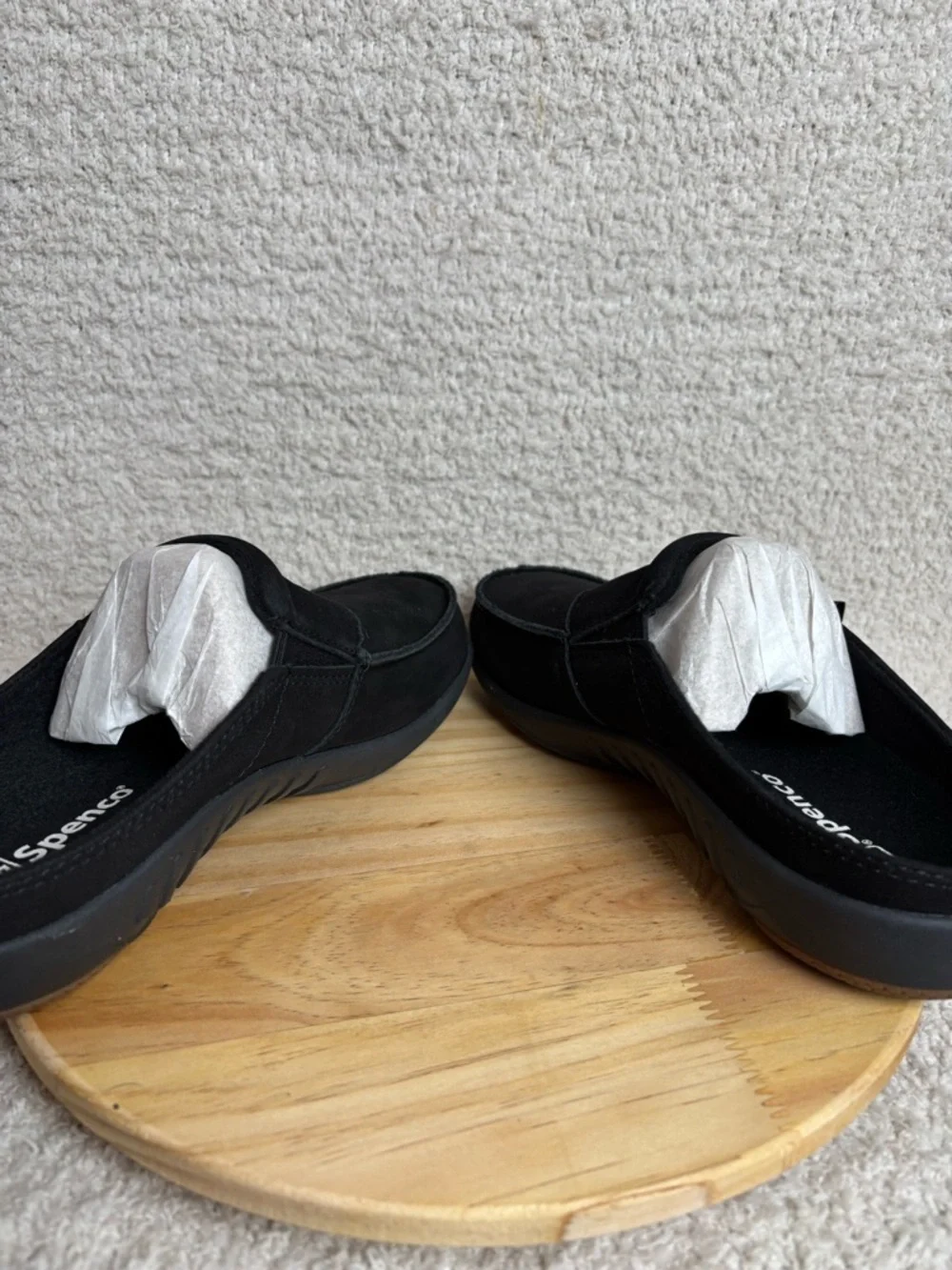 Spenco Siesta Slide Nubuck Mens 7.5D in Black Waco Shoe Company